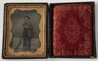 Antique Ambrotype Civil War Era Framed Leather Case Picture Man With Rifle