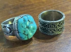 Vintage R.J. Apacheto Sterling Silver Turquoise Stamped Ring +Solid 11g 925 Ring