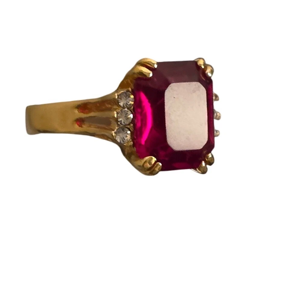 金色电动戒指 辐射翡翠切割紫红色宝石口音宝石 尺寸 6 — 第 2/4 张图片