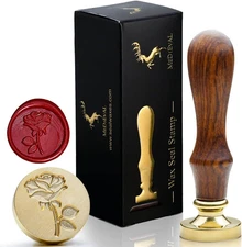 Wax Seal Stamp, Rose Design Brass Head with Wooden Handle, Making Seals for Wedd