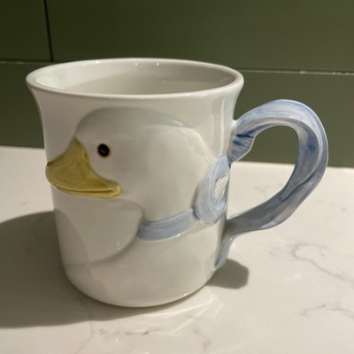 FITZ AND FLOYD INC 3D OSTERN ENTE GANS BLAU SCHLEIFE GRIFF KERAMIKTASSE TASSE 1983