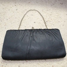 HL USA Vintage Black Satin Clutch Bag OS Minimalist Quiet Luxury Evening Purse