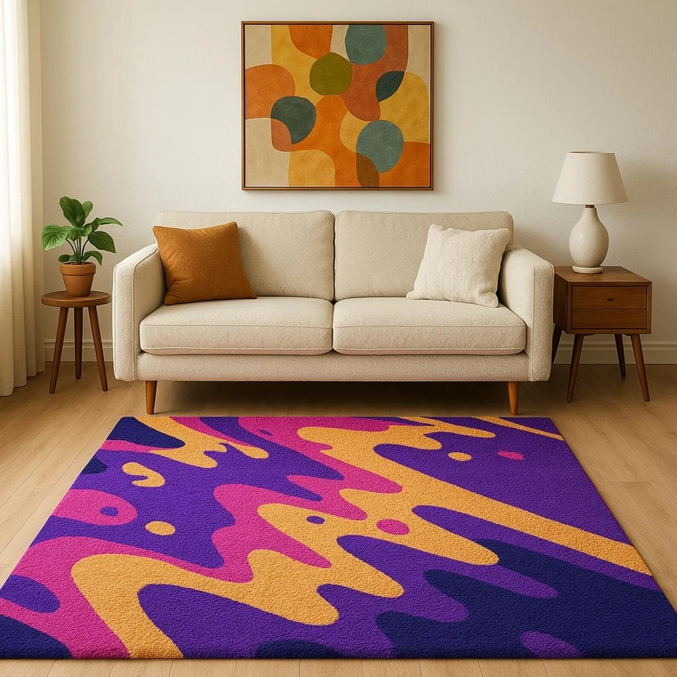 Hand-Tufted Rug Color Blaze – Abstract Purple, Orange, and Pink Design for Moder - Image 2 of 4