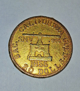 Blake & Co. Assayers 1855 California Gold Color 20 Dolls Token Souvenir coin