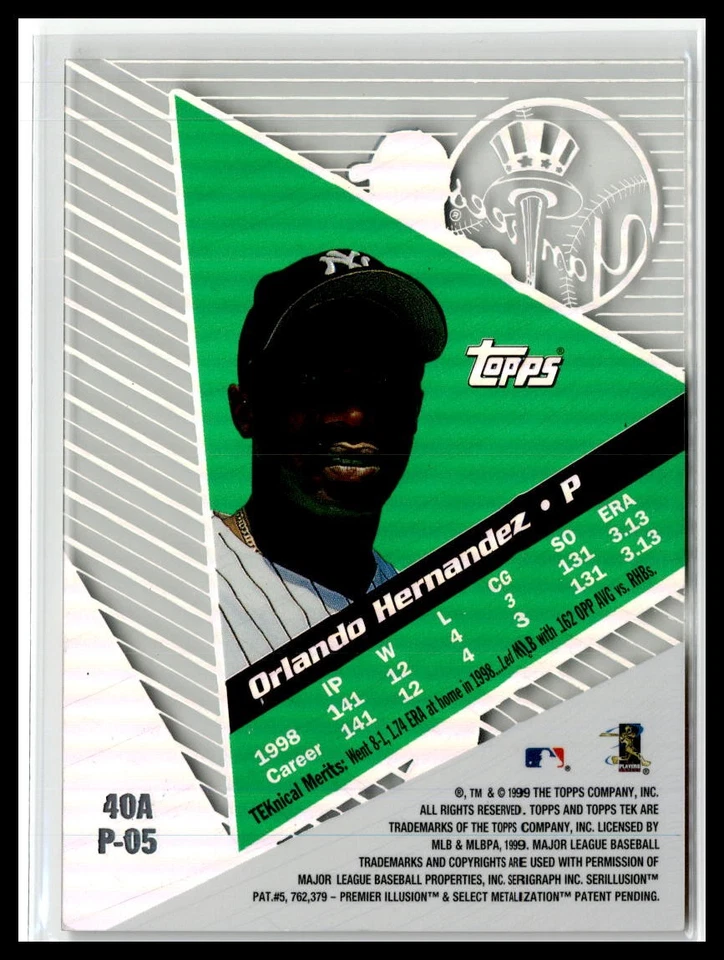 Orlando Hernandez 1999 Topps Tek Pattern 05 #40A New York Yankees - Image 2 of 2