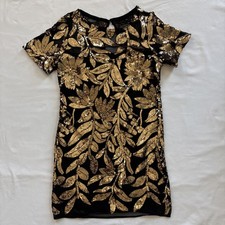 Maeve Anthropologie Sequin Mini Dress XXS Black Gold Floral Cocktail Small NYE