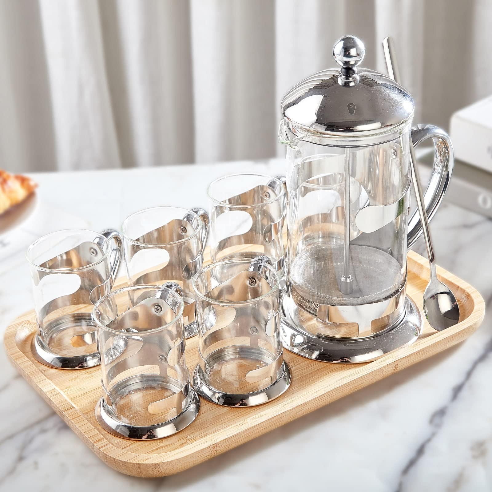 Set With 6 Cups & Tray, Luxury Design Coffee Maker...