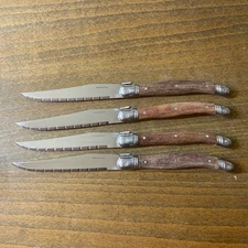 Brandani Inox Laguiole Serrated Steak Knife 9" Light Wood Handle Set of 4