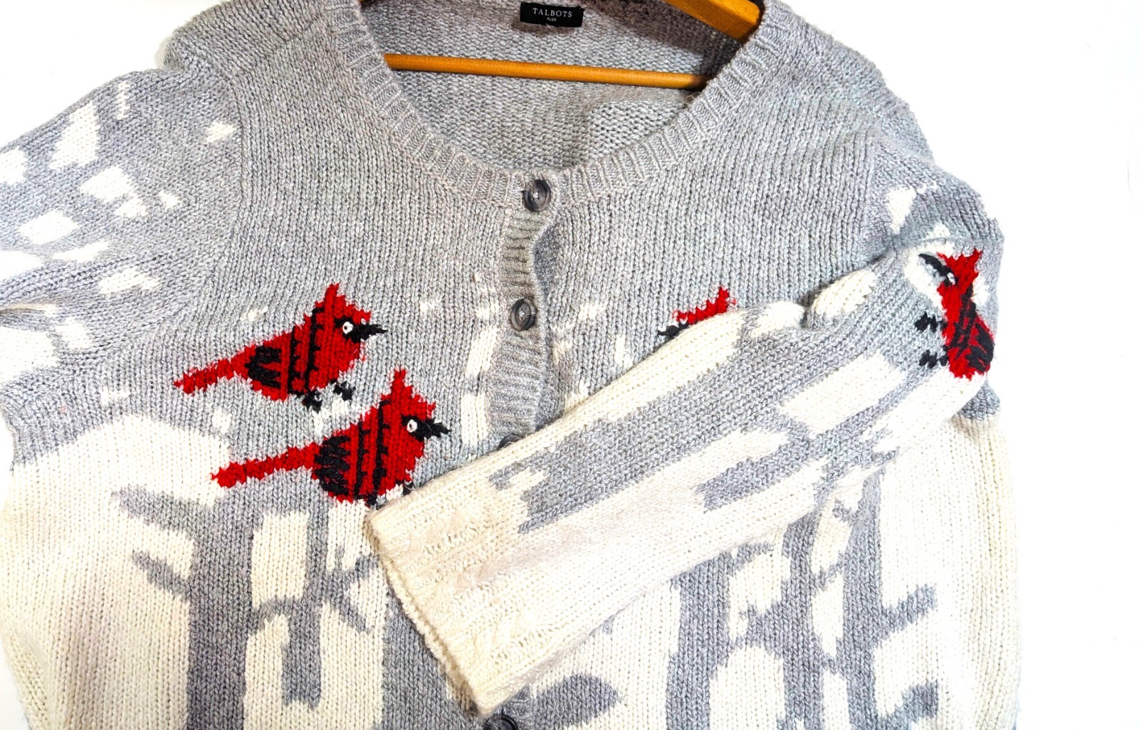 Talbots Plus Gray Ivory Red Button Front Cardigan… - image 3