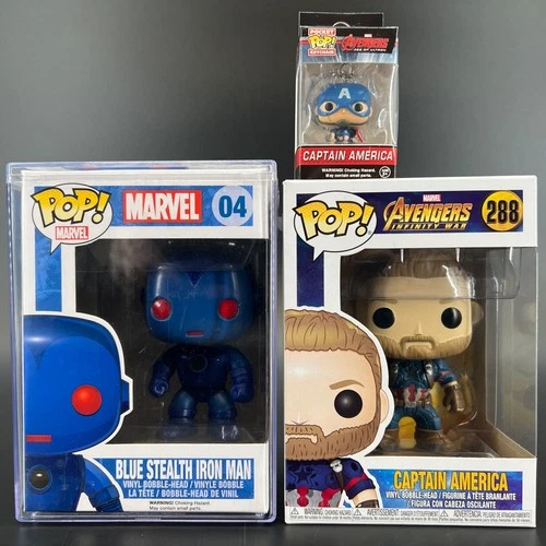 Funko Pop Lot of 3 Blue Iron Man 04 Captain America Infinity War 288 & Key Chain