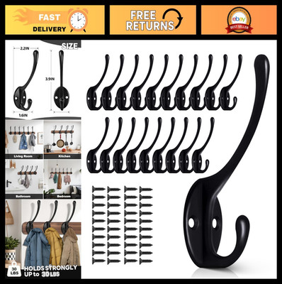 20 Heavy Duty Metal Wall Hooks - 20-Pcs for Coats, Towels, Hats, Keys, Bags - Bl