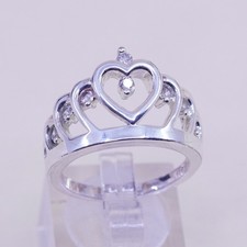 Size 8, vintage Sterling silver handmade ring, 925 crown with cz