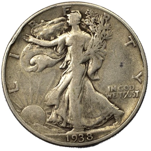 1938-D Walking Liberty Silver Half Dollar 50c Almost Very Fine VF+