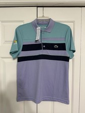 Lacoste Sport Ultra Dry Miami Open Men  s Polo Size Small Lavender Teal Navy NWTs