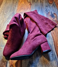 Overknee-Stiefel - 39 - Wildlederoptik - Burgunder-rot - Blockabsatz