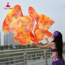 2026 NEW Dyed 100 pure natural silk fan veils belly dance fan belly dance