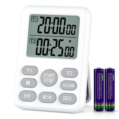 Dual Kitchen Timer Digital - 2 Channel for Cooking with Loud Adjustable White 