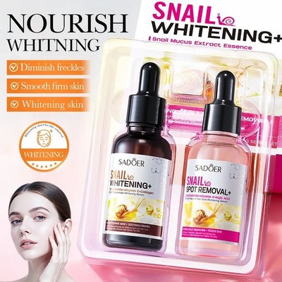 2 Stück/Kit SADOER Schnecke Kollagen Gesichtsserum Sets Anti Falten Feuchtigkeitsspendend Anti
