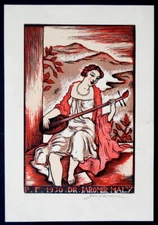 JOSEF HODEK Vintage SIGNED Ex Libris ART DECO NOUVEAU Woodcut Etching AUTOGRAPH