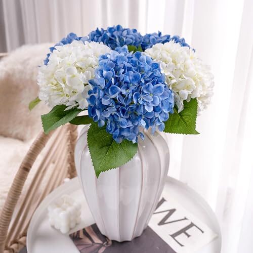 5PCS 18.5” Artificial Hydrangea Hydrangea Silk Flowers Bouquet Faux Type-blue - Picture 5 of 7