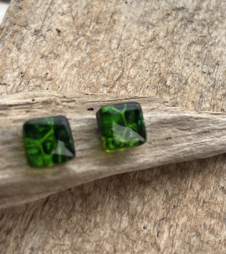 Dichroic Glass Square Studs Cornwall Seaweed Green - Picture 4 of 8