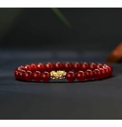 beautiful 6" 6mm Pure Gold Pixiu Jade Bracelet - Picture 3 of 8