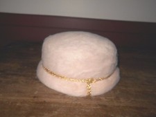 LADIES PINK VINTAGE HAT - FUR MATERIAL WITH GOLD BRAID ACCENT