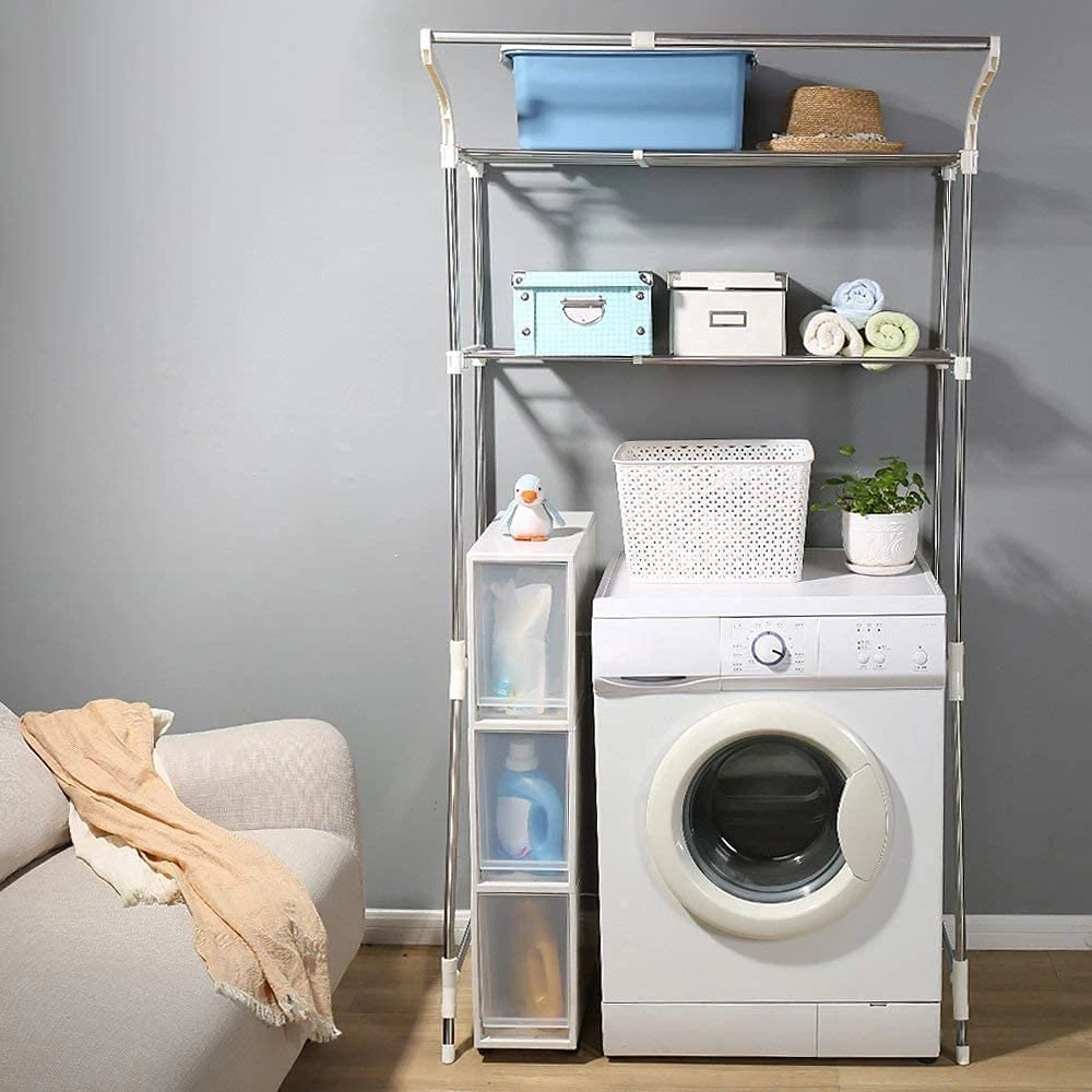 BAOYOUNI 2 Layer over Washing Machine Storage Rack Utility Metal