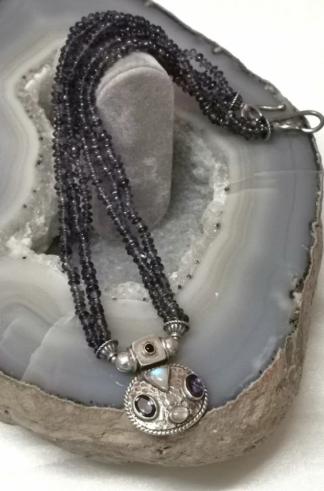 Wunderschöne Damenkette Collier 925er Silber mit Mondstein Amethyst Edelstein - Bild 2 von 4