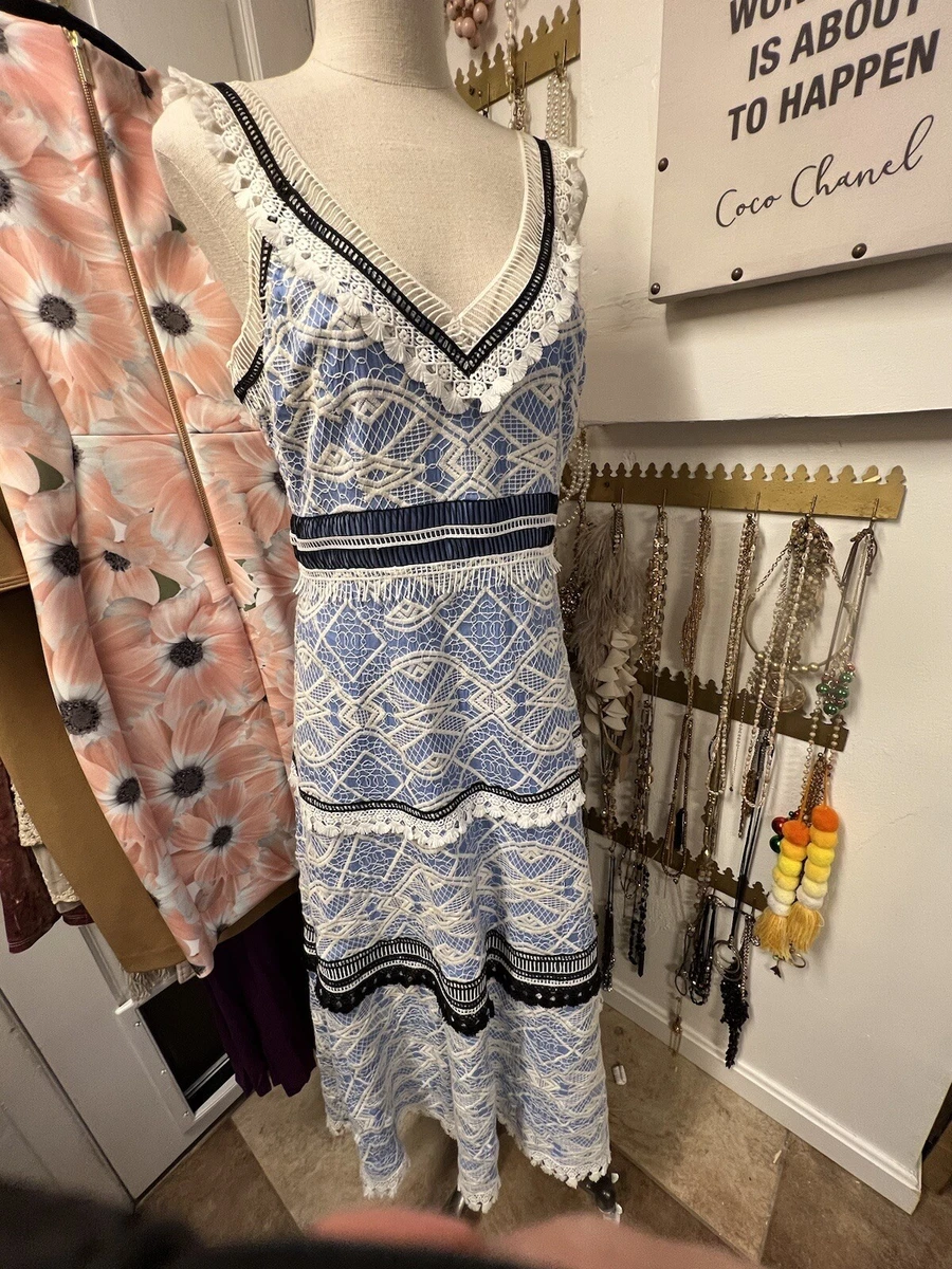 Gianni Bini Mona Crochet Lace Midi Dress Resort Blue Gorgeous 10