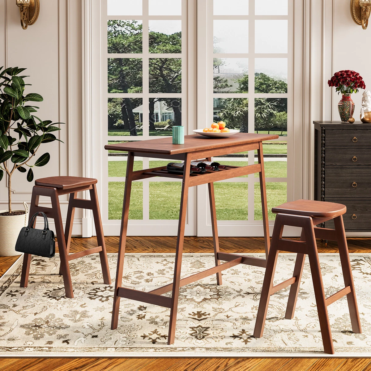 3 Piece Bar Dining Set with Counter Height Table and 2 Backless