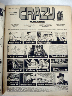 CRAZY MAGAZINE May 1974 No. 4 Stan Lee MARVEL COMICS Shaft Nixon