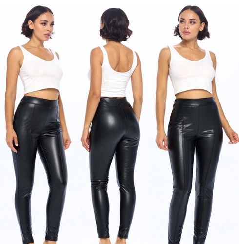 CI Sono Womens Size L Faux Vegan Leather Pants Leggings High Waist Elastic Waist - Picture 14 of 14