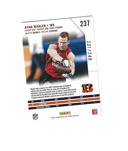 2011 Rookies and Stars Longevity Parallel Silver #237 Ryan Whalen /249 BENGALS - Bild 2 von 2