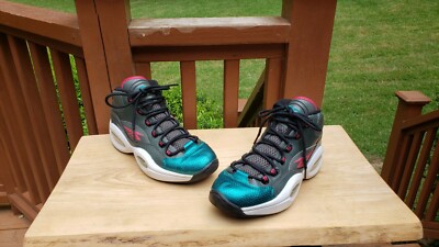 Reebok Question Mid Leather Size 7 Iverson Gray/Teal/Pink Basketball M41519 NICE Rare Reebok Iverson Question Mid Rivet Grey Teal Pink White  main image 2