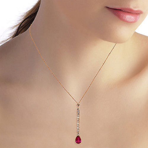 Brand New 14K Solid Rose gold 18" fine Necklace w diamonds & Ruby - Picture 3 of 7