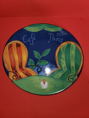 1994 MISONO CAFE PARIS - SALAD PLATE Vintage 8 1/4 Colorful Night Chairs Candle