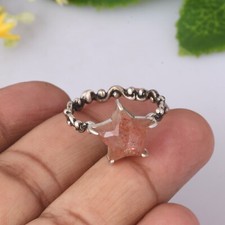 Star Shape Sun Stone Wave Band Ring Engagement Sterling Silver Rings For Her