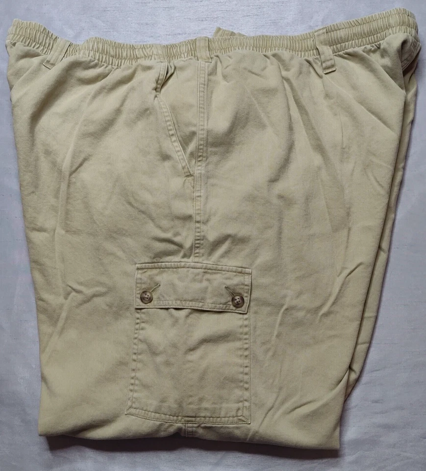 BIG DOGS Men Big 2X Khaki Cotton Elastic Waistband Pull-On Cargo Pants - Image 2 of 4