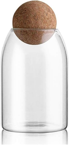 800Ml/27Oz Clear Glass Storage Cute Canister Holder Ball Wood Cork Top, Modern D