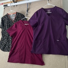 Lot of 3 Cherokee Revolution Workwear  Code Happy Womens V Neck Scrub Top Sz L