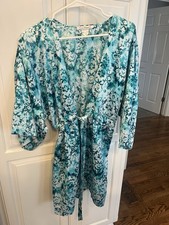 Linea Donatella short robe Small Medium 3/4 sleeve belt blue floral silky