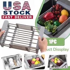 Adjustable Stainless Steel Kitchen Dish Drying Sink Rack Drain Strainer Large