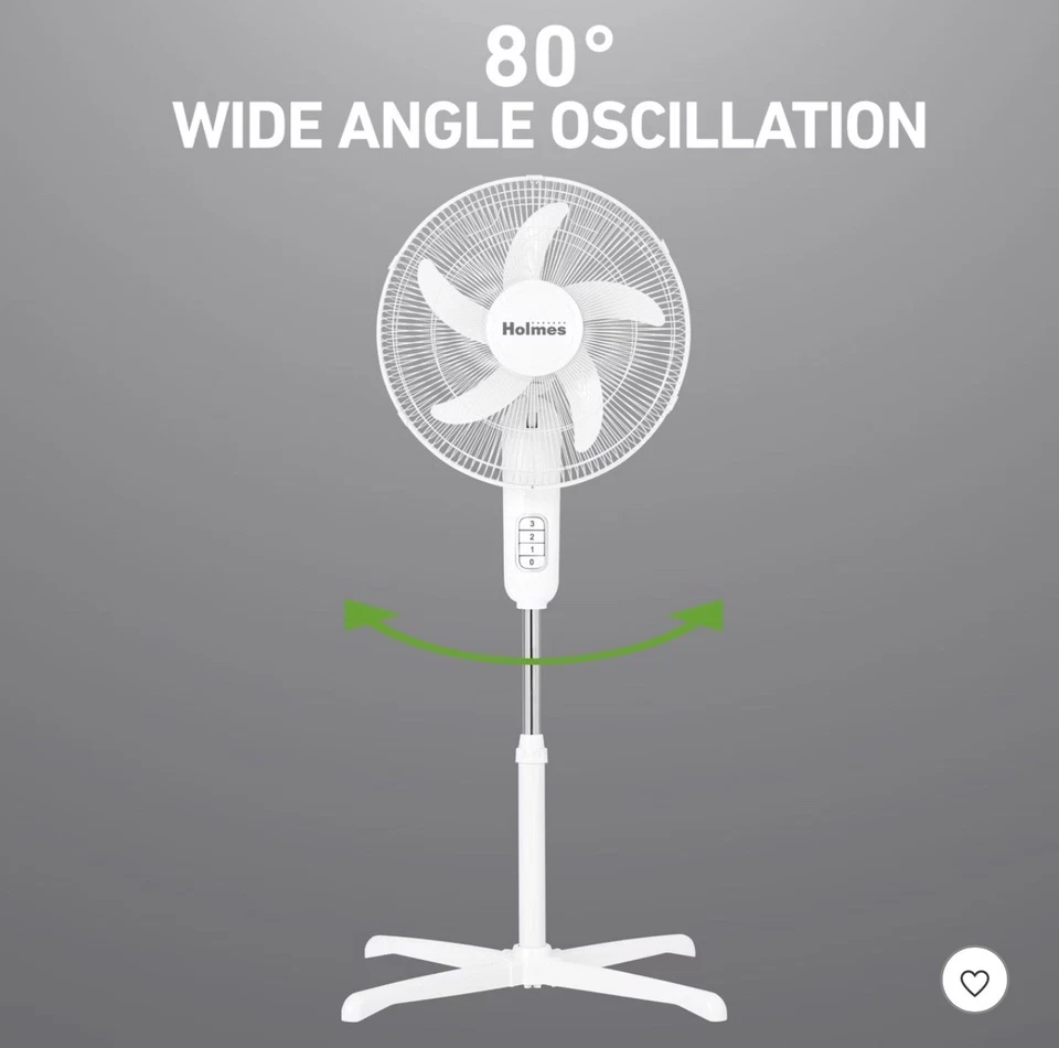 Holmes 16 Blade Breeze Manual Stand Oscillating Fan White Open Box - Image 4 of 4