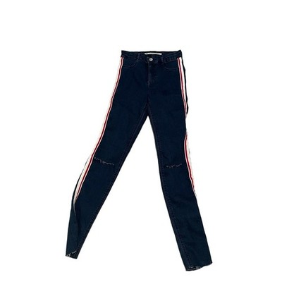 Zara Trafaluc dark skinny jeans red and white striped distressed denim size 4