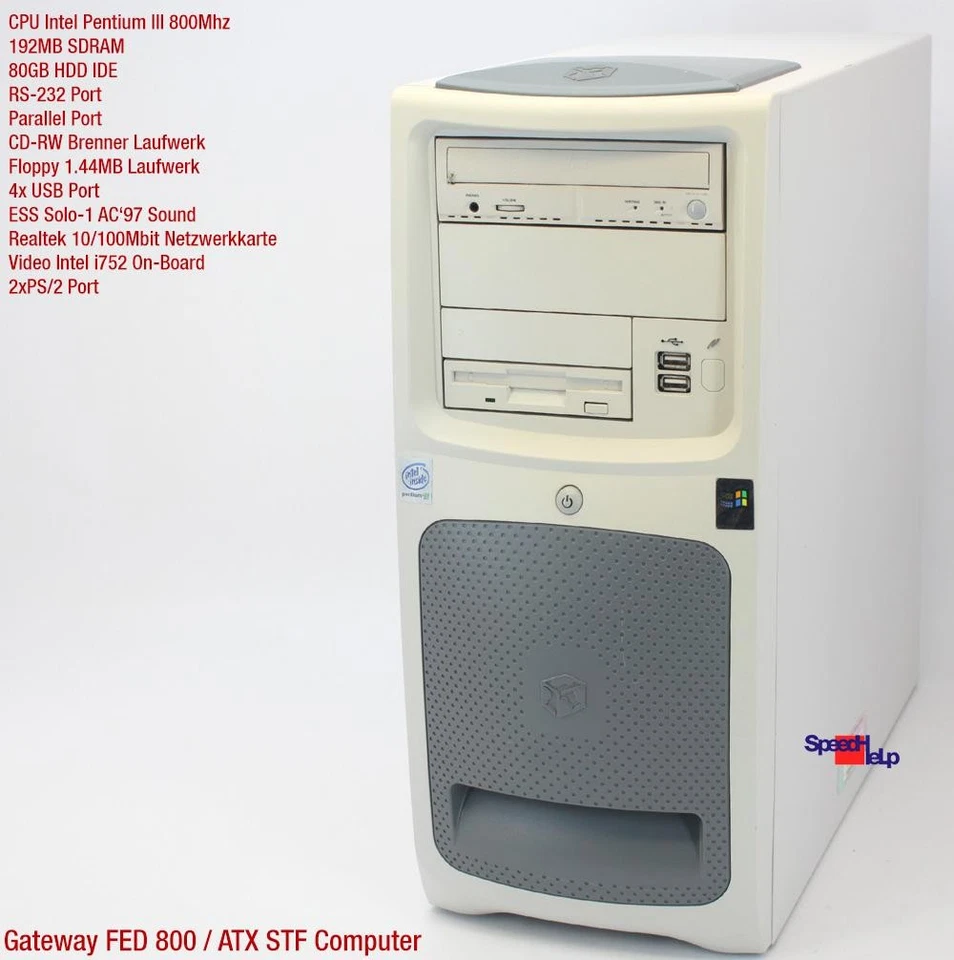 Gateway Fed 800 ATX Stf Intel Pentium 3 III Computadora PC Paralelo Windows 98 - Imagen 2 de 4