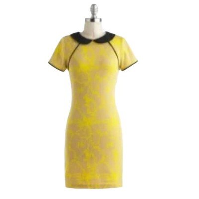 NEW SKIES ARE BLUE Medium Yellow Tina's Glee peter pan collar  dress Anthro