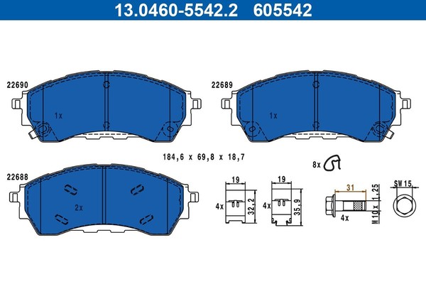 NEU - ATE 13.0460-5542.2 Bremsbelagsatz, Scheibenbremse FüR Ford Ford USA VW-image