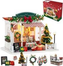 Christmas Miniature Dollhouse Kits, DIY Miniature House Kit, Tiny House with LED