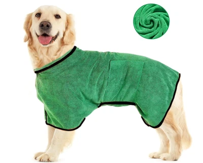 AMAZEFUN Hundebademantel Haustiermantel Bademantel Mikrofaser Hunde grün weich Gr L